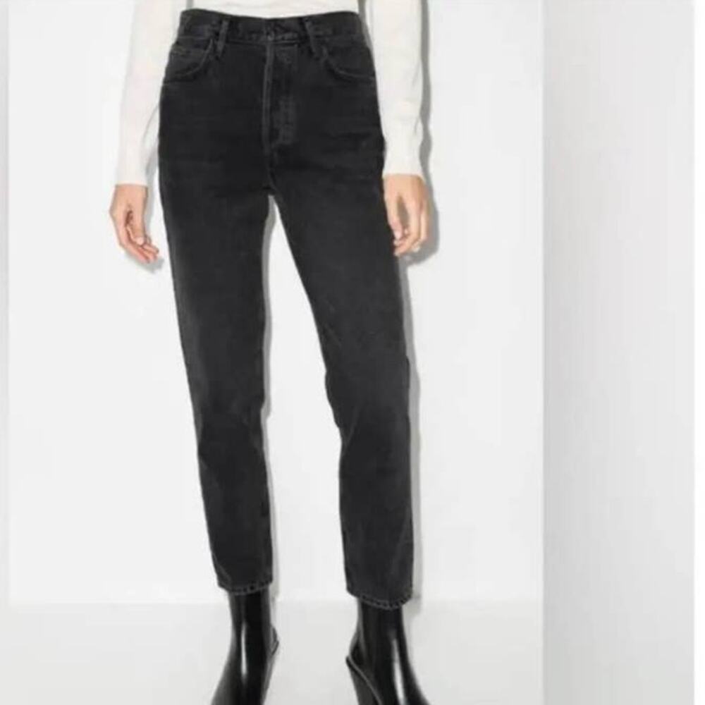 New Agolde Women Radstone Black Denim Stretch Tapered Slim High Rise Jeans 28